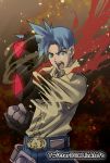  1boy ashley_winchester blue_hair commentary_request gloves green_eyes henshin knight_blazer link_(aa30) male_focus scarf short_hair solo wild_arms wild_arms_2 