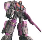  astrotrain beam_rifle commentary damaged decepticon deviantartblitz-wing dirty energy_cannon energy_gun english_commentary insignia looking_at_viewer mecha original redesign robot roundel science_fiction simple_background solo transformers weapon 