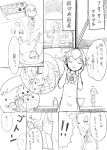  3girls absurdres ahoge apron comic cooking drinking fairy_(kantai_collection) hair_ribbon highres imagining kagerou_(kantai_collection) kantai_collection mixing_bowl monochrome multiple_girls neck_ribbon ribbon shiranui_(kantai_collection) short_ponytail short_sleeves translation_request twintails uni_(uni-strain) v valentine vest yuri 