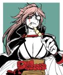  baiken dango dumpling eating eyepatch facial_tattoo food fujita_kakuji guilty_gear holding holding_food japanese_clothes kimono multicolored multicolored_clothes multicolored_kimono one-eyed pink_hair ponytail red_eyes samurai sash scar scar_across_eye skewer tattoo wagashi white_kimono 