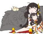  1girl ara_han bird black_hair chick doll elsword hair_ornament hairpin hua_ge_pi long_hair sakra_devanam_(elsword) sketch sleeping wolf yama_raja_(elsword) |_| 