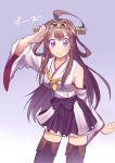  1girl breasts commentary_request highres kantai_collection kongou_(kantai_collection) long_hair looking_at_viewer sideboob simple_background smile solo thigh-highs yururi-ra 
