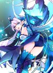  1girl armpits claws crown demon_girl demon_horns demon_tail detached_sleeves elsword eyebrows_visible_through_hair fang gauntlets high_heels highres horns kuroshio_maki long_hair luciela_r._sourcream noblesse_(elsword) panties pointy_ears ribbon star star-shaped_pupils symbol-shaped_pupils tail thigh-highs underwear white_hair zettai_ryouiki 