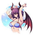  1girl 2018 armpits arms_up artist_name bandage bandaged_arm bandages blue_bikini_top breasts choker closed_mouth clouds collarbone crescentia cropped_torso dragon_horns dragon_wings eyebrows_visible_through_hair granblue_fantasy grea_(shingeki_no_bahamut) hair_between_eyes horns large_breasts number red_eyes short_hair solo sparkle strap_gap transparent_background upper_body v-shaped_eyebrows wings 