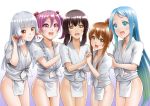  5girls alternate_costume bangs black_hair blue_eyes blue_hair brown_eyes brown_hair chaborin commentary_request cowboy_shot folded_ponytail fubuki_(kantai_collection) fundoshi gradient_hair hair_bobbles hair_ornament hair_ribbon inazuma_(kantai_collection) japanese_clothes kantai_collection long_hair looking_at_viewer low_ponytail multicolored_hair multiple_girls murakumo_(kantai_collection) open_mouth orange_eyes pink_eyes pink_hair ponytail ribbon samidare_(kantai_collection) sazanami_(kantai_collection) short_hair short_ponytail sidelocks silver_hair simple_background smile standing swept_bangs tress_ribbon twintails very_long_hair white_background yamakasa 