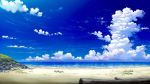  beach blue_sky clouds cloudy_sky commentary_request day horizon mitsu_ura no_humans ocean original outdoors sand scenery sky summer 