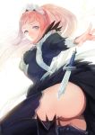  1girl blue_eyes closed_mouth dagger felicia_(fire_emblem_if) fire_emblem fire_emblem_if highres juliet_sleeves kokouno_oyazi long_hair long_sleeves maid maid_headdress panties pink_hair ponytail puffy_sleeves simple_background solo underwear weapon white_background 