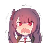  1girl blush chibi crying crying_with_eyes_open ememo girls_frontline hair_ribbon highres purple_hair red_eyes ribbon side_ponytail simple_background tears trembling wa2000_(girls_frontline) wavy_mouth white_background 