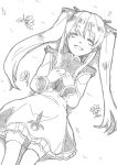  1girl coma_(macaron) commentary_request dress ear_covers long_hair lymle_lemuri_phi monochrome solo star_ocean star_ocean_the_last_hope thigh-highs twintails 