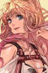  1girl blonde_hair blue_eyes breasts cleavage earrings hankuri jewelry long_hair macross macross_frontier portrait sheryl_nome smile torn_clothes 