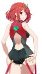  1girl ass blush breasts competition_swimsuit earrings pyra_(xenoblade) jewelry large_breasts looking_at_viewer one-piece_swimsuit red_eyes redhead short_hair simple_background solo swimsuit tiara white_background xenoblade_(series) xenoblade_2 zumcunix 