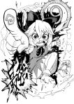  (9) 1girl angry bangs blackcat_(pixiv) bloomers bow bowtie cirno dress fog frog frozen_frog greyscale hair_between_eyes hair_bow highres ice ice_wings monochrome open_mouth pinafore_dress pointing shirt short_hair short_sleeves snot snot_trail socks touhou traditional_media underwear wings 