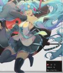  1girl aqua_eyes aqua_hair bare_shoulders blue_eyes boots commentary_request detached_sleeves floating_hair green_hair hatsune_miku headphones headset highres long_hair looking_at_viewer nail_polish necktie open_mouth saihate_(d3) skirt sleeveless solo thigh-highs thigh_boots twintails very_long_hair vocaloid wide_sleeves 