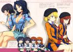  6+girls :d ? absurdres ahoge akiyama_yukari belt black_eyes black_hair black_hat black_legwear blonde_hair blue_eyes blue_hair blue_shirt blue_skirt breasts brown_eyes brown_hair character_request cleavage closed_eyes dress_shirt eyebrows_visible_through_hair flower girls_und_panzer green_neckwear hairband hand_on_lap hand_on_own_cheek hands_over_eyes hat highres invisible_chair isuzu_hana kneehighs kurashima_tomoyasu large_breasts long_hair miniskirt multiple_girls nishizumi_miho ooarai_school_uniform open_clothes open_mouth open_shirt pink_flower pleated_skirt reizei_mako shirt short_hair short_sleeves sitting skirt smile speech_bubble takebe_saori thigh-highs white_hairband white_shirt 