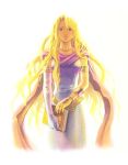  1girl blonde_hair book dress dress_shirt fire_emblem fire_emblem:_rekka_no_ken gloves jewelry long_hair lowres necklace nintendo official_art purple_dress saint_elimine scarf shirt wada_sachiko 