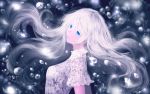  1girl blue_eyes bubble contrast eyebrows eyelashes floating_hair light_particles lips long_hair looking_at_viewer looking_to_the_side original sakimori_(hououbds) shirt solo upper_body white white_hair white_shirt 