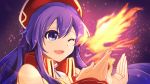  1girl blue_eyes blue_hair blush dress fire fire_emblem fire_emblem:_fuuin_no_tsurugi fire_emblem_heroes hat highres lilina long_hair nakabayashi_zun nintendo open_mouth short_hair simple_background smile solo 