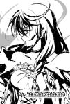  1girl belt black_choker breasts choker cleavage closed_mouth commentary_request greyscale link_(aa30) long_hair medium_breasts monochrome solo tales_of_(series) tales_of_berseria velvet_crowe 