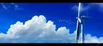  aki_(aki_k6) bird clouds cloudy_sky day highres letterboxed no_humans original outdoors scenery sky turbine 