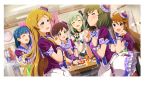  blush brown_hair closed_eyes dress green_hair group idolmaster idolmaster_million_live! idolmaster_million_live!_theater_days kinoshita_hinata long_hair nagayoshi_subaru shika_(idolmaster) shinomiya_karen short_hair smile tokoro_megumi 