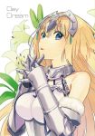  1girl blonde_hair blue_eyes breasts breasts_apart chains eyebrows_visible_through_hair fate/apocrypha fate_(series) fur_trim gauntlets hair_between_eyes headpiece issindotai jeanne_d&#039;arc_(fate) jeanne_d&#039;arc_(fate)_(all) long_hair looking_at_viewer medium_breasts open_mouth shiny shiny_hair solo upper_body very_long_hair white_background 
