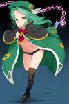  1girl ass_visible_through_thighs bangs belt_buckle between_fingers black_belt black_footwear blush boots bow breasts buckle card chains commentary_request criminal_girls eyebrows_visible_through_hair full_body green_coat green_eyes green_hair groin highres holding holding_card knee_boots leaning_forward long_hair long_sleeves looking_at_viewer navel night night_sky panties parted_bangs parted_lips purple_panties rai_(sakuranbo_sugar) red_bow shin_(criminal_girls) sky sleeves_past_wrists small_breasts solo standing standing_on_one_leg star_(sky) starry_sky underwear 