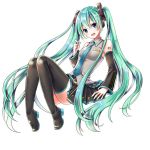  1girl :d absurdly_long_hair aruhina black_footwear black_skirt blue_eyes blue_hair blue_nails blue_neckwear boots breasts detached_sleeves eyebrows_visible_through_hair floating_hair full_body grey_shirt hair_between_eyes hair_ornament hatsune_miku head_tilt headphones long_hair looking_at_viewer miniskirt nail_polish necktie open_mouth pleated_skirt shiny shiny_hair shirt simple_background skirt sleeveless sleeveless_shirt small_breasts smile solo thigh-highs thigh_boots twintails very_long_hair vocaloid white_background zettai_ryouiki 