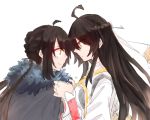  2girls ahoge ara_han black_hair blush elsword eyebrows_visible_through_hair eyes_visible_through_hair hair_ornament hairpin hua_ge_pi long_hair multiple_girls sakra_devanam_(elsword) smile yama_raja_(elsword) yuri 