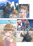  1girl brown_hair comic commentary_request crying cyborg dress low_twintails marker original tears translation_request twintails 