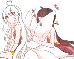  2girls ahoge ara_han black_hair blush closed_eyes elsword eun_(elsword) eyebrows_visible_through_hair eyes_visible_through_hair flower fluffy hair_ornament hairpin hua_ge_pi long_hair multiple_girls sakra_devanam_(elsword) smile yama_raja_(elsword) yuri 