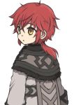  1girl armor blue_background gloves kokko_mlf long_hair looking_at_viewer lora_(xenoblade_2) nintendo parted_lips pauldrons redhead short_hair simple_background smile solo xenoblade_(series) xenoblade_2 yellow_eyes younger 