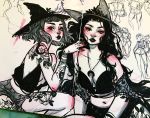  arm_tattoo belly black_hat black_lips black_shirt breasts commentary crop_top freckles hat jacquelin_de_leon large_breasts leg_tattoo lips looking_at_another midriff navel original shirt shoulder_tattoo sketch small_breasts tattoo thigh_tattoo witch witch_hat 