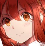  1girl blush eyebrows_visible_through_hair fate/grand_order fate_(series) fujimaru_ritsuka_(female) hair_between_eyes hair_ornament hair_scrunchie looking_at_viewer orange_eyes orange_scrunchie portrait redhead scrunchie smile solo zhi_(yammycheese) 