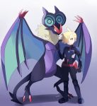  1boy artist_name bat black_bodysuit blonde_hair bodysuit creatures_(company) game_freak gladio_(pokemon) green_eyes highres mei_(maysroom) nintendo pokemon pokemon_(anime) pokemon_sm_(anime) twitter_username ultra_guardians_uniform 