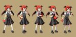  1girl :o adrian_ferrer bat_wings black_dress book clenched_hand commentary dress dropping english_commentary expressions frown full_body glasses head_wings koakuma puffy_short_sleeves puffy_sleeves red_eyes redhead short_hair short_sleeves smile solo surprised touhou wings 