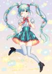  ;d ahoge ankle_boots aqua_hair bangs black_footwear blouse blue_eyes blue_nails blush boots bow bowtie bubble_skirt character_name commentary corset cross-laced_footwear double-breasted english_commentary frilled_skirt frills full_body gradient gradient_background grin hair_bow happy_birthday hatsune_miku head_tilt high_heel_boots high_heels highres index_finger_raised knees_together_feet_apart lace-up_boots long_hair mizutamako nail_polish one_eye_closed open_mouth pink_bow print_legwear puffy_nipples red_bow red_neckwear red_ribbon ribbon shirt shirt_tucked_in signature skirt smile star striped teeth thigh-highs triangle_print underbust vertical-striped_skirt vertical_stripes very_long_hair vocaloid white_bow white_shirt 