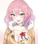  1girl breasts brown_eyes cleavage collarbone girls_frontline kela large_breasts looking_at_viewer mp-443_(girls_frontline) open_mouth pink_hair portrait shirt short_hair solo star sweatdrop torn_clothes white_background 