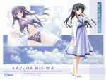  black_hair blue_eyes bow cloud clouds flower hair_bow highres long_hair migiwa_kazuha mizawa_kazuha nature panties pantyshot polka_dot polka_dot_bikini polka_dot_swimsuit sandals sky splash suzuhira_hiro swimsuit underwear water yosuga_no_sora 