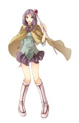  :o boots cape circlet fire_emblem fire_emblem:_akatsuki_no_megami fire_emblem:_souen_no_kiseki fire_emblem_path_of_radiance fire_emblem_radiant_dawn headband hiz_(pixiv) ilyana legs long_hair miniskirt pleated_skirt purple_eyes purple_hair shoes simple_background skirt solo staff standing violet_eyes 