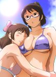  aoi_minamo armpit beach bikini breast_pillow breast_press breasts brown_hair glasses holon hug large_breasts lipstick multiple_girls real_drive short_hair swimsuit ueyama_michirou 