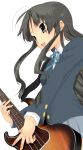  bangs bass_guitar black_eyes black_hair blunt_bangs do-chi guitar highres hime_cut instrument k-on! long_hair school_uniform solo 