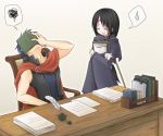  black_hair blue_hair book cape desk fire_emblem fire_emblem:_souen_no_kiseki fire_emblem_path_of_radiance fire_emblem_radiant_dawn ike long_hair lowres male multiple_boys soren sweatdrop 