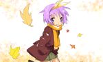  casual coat hiiragi_tsukasa leaf leaves lucky_star purple_hair scarf short_hair sketch sora_to_umi 