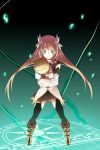  aqua_background brown_hair flower gloves green_eyes long_hair magic_circle marta_lualdi smile tales_of_(series) tales_of_symphonia tales_of_symphonia_knight_of_ratatosk thighhighs 