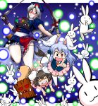  arrow azuki_osamitsu blush bow_(weapon) bunny bunny_ears danmaku food hammer hat inaba_tewi mallet mochi rabbit rabbit_ears reisen_udongein_inaba shouzu_choukou touhou wagashi weapon yagokoro_eirin 