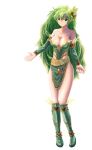  bare_shoulders breasts cleavage detached_sleeves final_fantasy final_fantasy_iv final_fantasy_iv_the_after flower green_eyes green_hair hair_ornament highres katatuki large_breasts long_hair rydia simple_background solo very_long_hair 