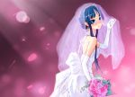 blue_eyes blue_hair blush bouquet bridal_veil bride dress elbow_gloves flower gloves k-on! long_hair rose solo veil wedding_dress 