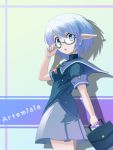  blue_eyes blue_hair edobox elf glasses pixiv pixiv_fantasia pixiv_fantasia_2 pointy_ears school_uniform serafuku 