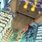  city danbo glowing glowing_eyes lightning rain shibi_(giinu) skyscraper yotsubato! 