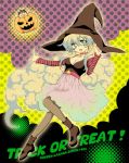  blue_eyes curly_hair halloween hat long_hair mizutama mizutama_(artist) nia_teppelin pantyhose pumpkin tengen_toppa_gurren_lagann witch_hat 